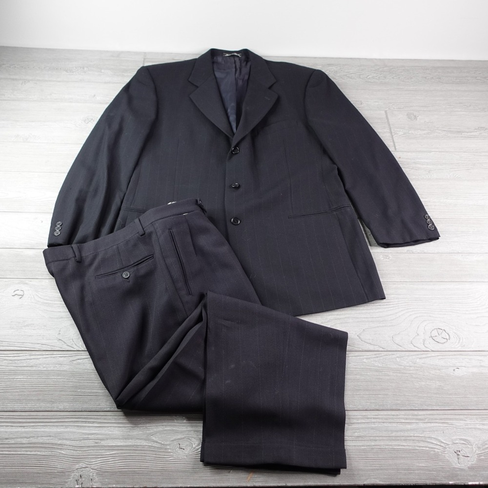 Vintage Mani Suit Men's Size 44R 36W Made in Italy Black Chalk Striped Luxury